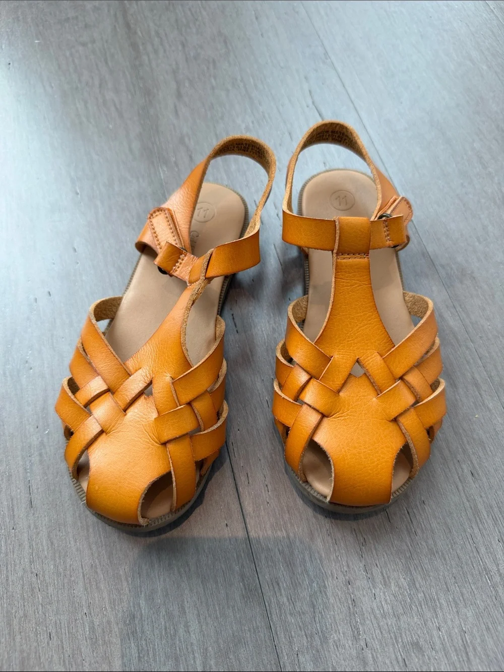 Havaianas Pale Pink Flip Flops with Tan Woven Cat&Jack Leather Sandals- size 11c